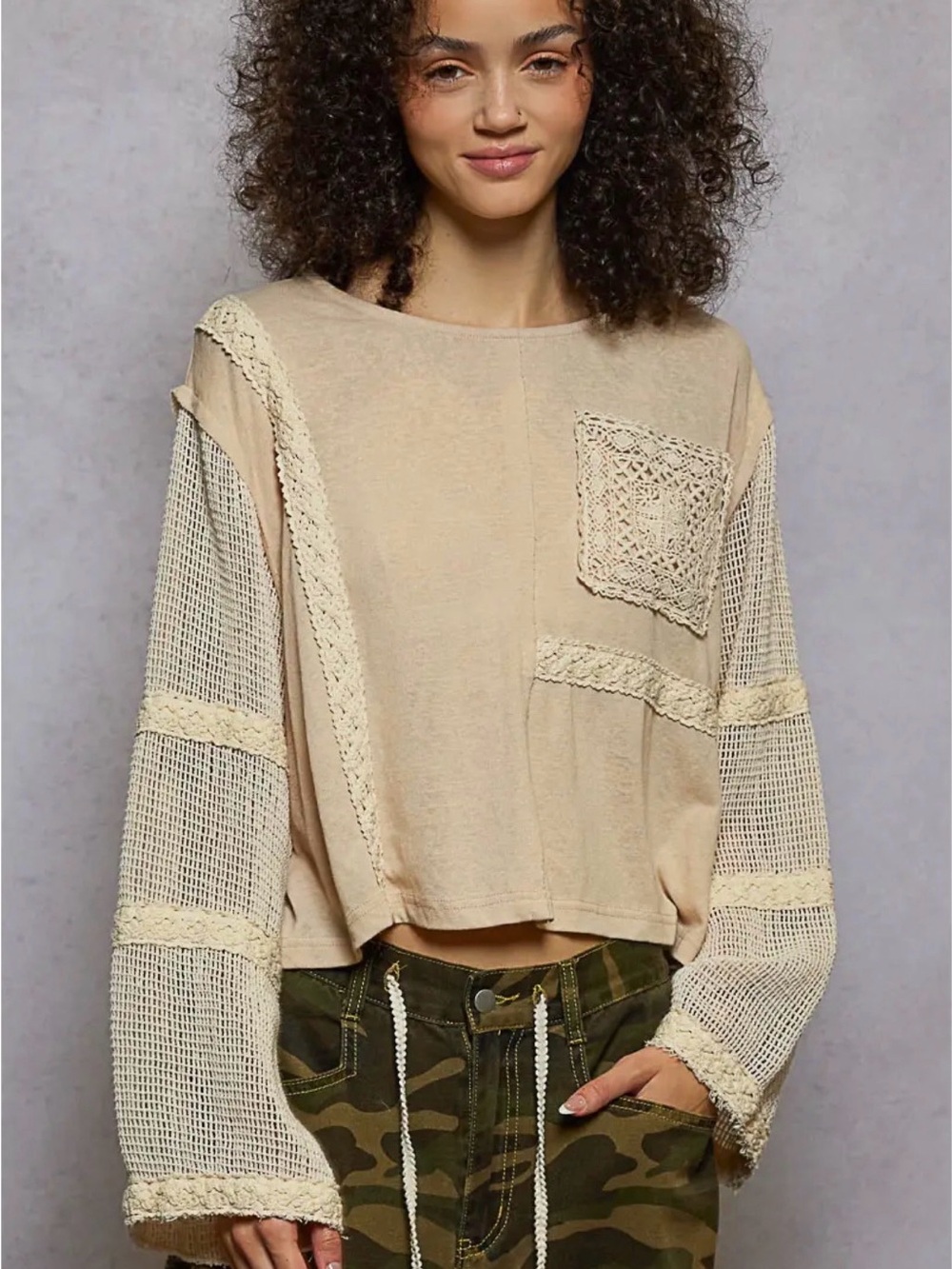 SM196 | POL Romantic Boho Crochet Sleeve Top